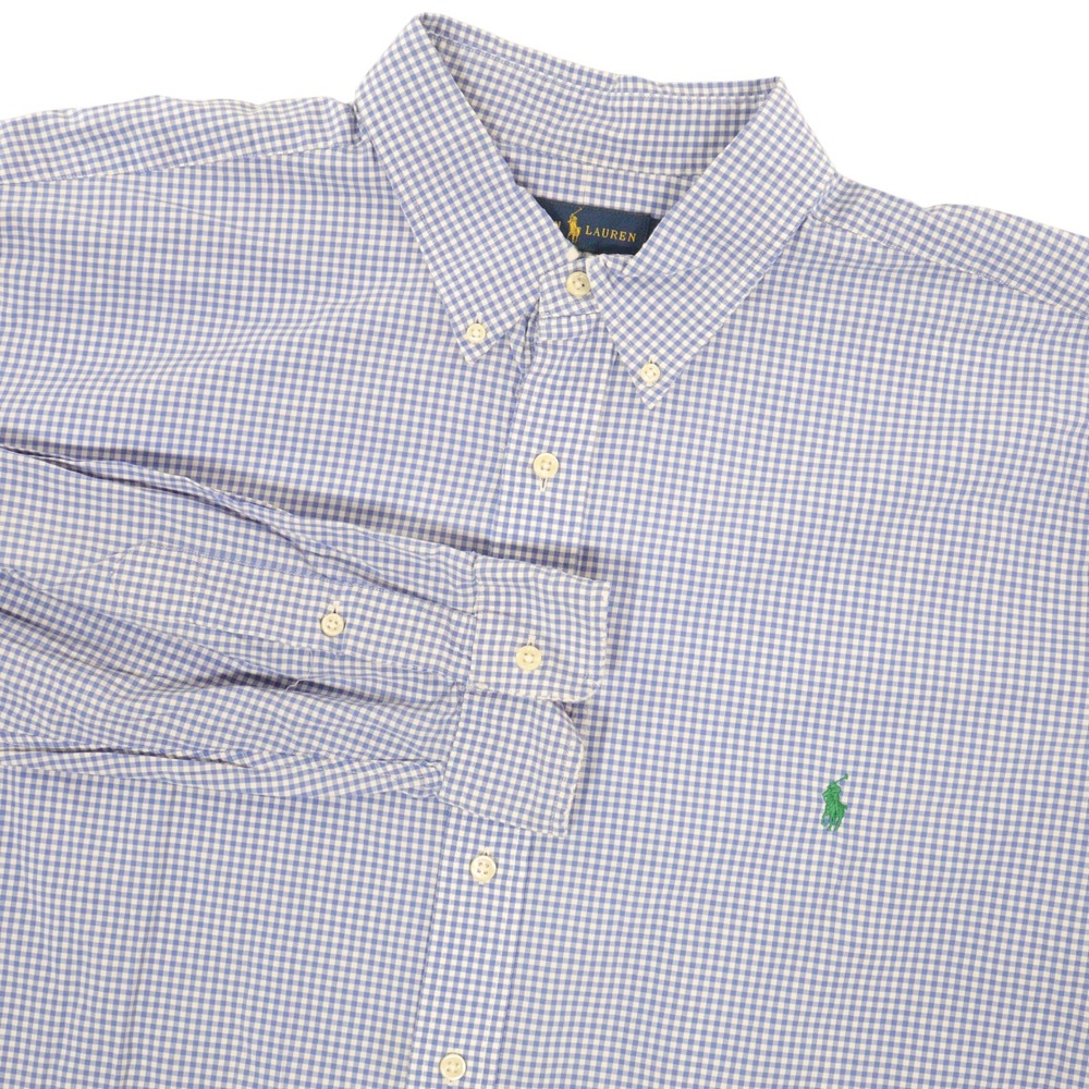 Ralph Lauren Button Down Shirt Classic Fit Gingham Blue‎ Cotton Men 2XLT